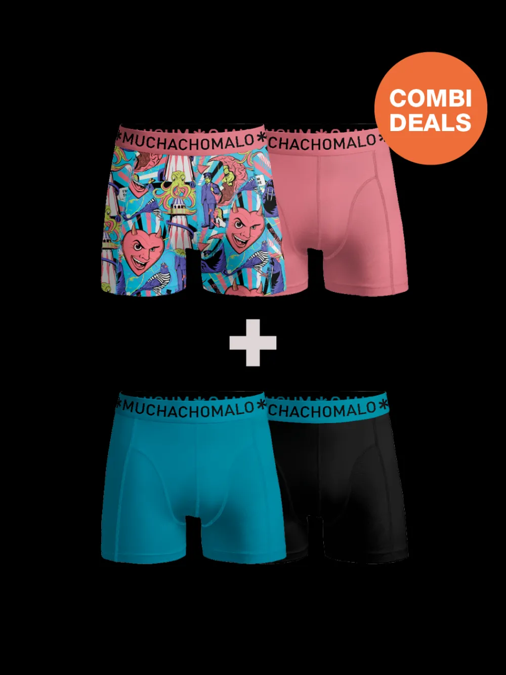 Heren 2+2-pack Boxershorts Print/Effen-Muchachomalo Best